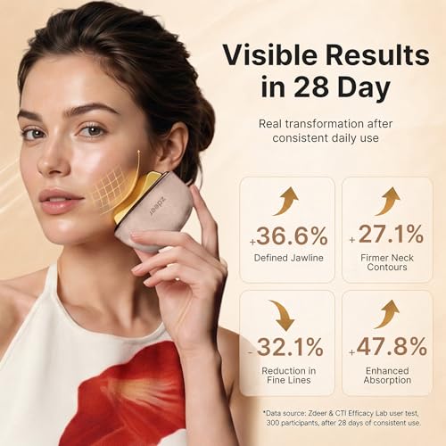 ZDEER GS5 Brass Electric Heated Gua Sha Facial Sculpting Tool with Vibration, Women's Facial Massager, LED Red Light Therapy for Neck & Face, Skin Firming Device, Premium Gift for Wife Mom, Pink