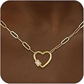 GOSFRY Heart Necklace 14K Gold Plated Dainty Gold Necklace for Women Trendy Paperclip Pendant Non Tarnish Waterproof Lightweight Women Jewelry Trendy Gift for Her Length 16.5" + 2"