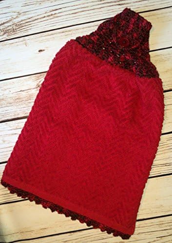 Red on Red Contemporary Double Sided Hanging Towel. Great to hang on BBQ grill handles for easy access when needed.