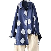 Minibee Women's Button Down Tunic Tops Polka Blouse Cotton Shirt