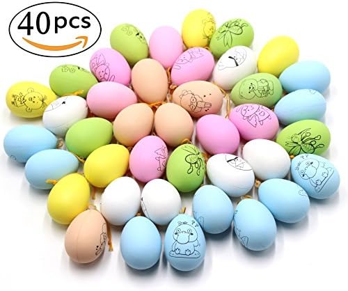 40-Count Plastic Arts DIY Easter Egg Decorator Kit, Assorted DIY Painting Egg Toy With Rope Gifts Plastic Hanging Easter, Classroom Prize Supplies, Filling Treats and Party Favor