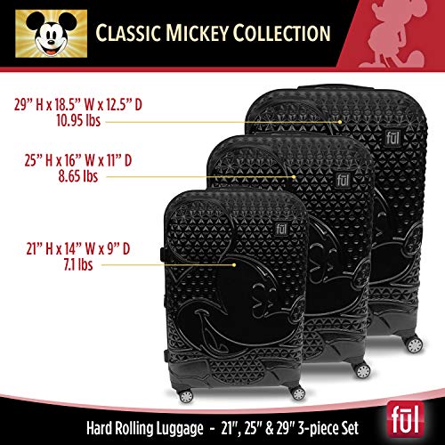 FUL Disney Mickey Mouse 3 Piece Rolling Luggage Set, Hardside Suitcase