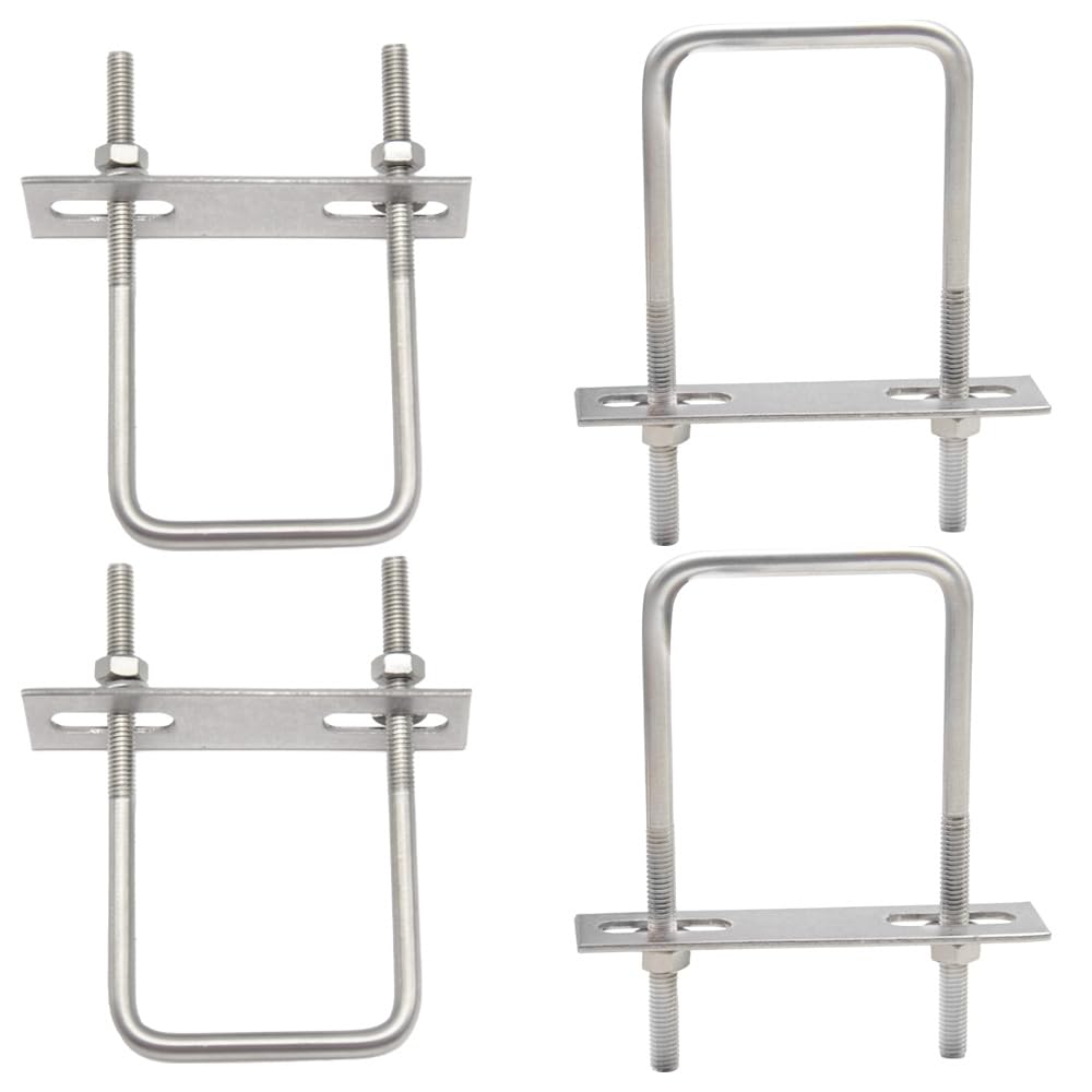 CEEYSEE 4 Set U Bolt M6 Square 50x100mm Stainless Steel U Bolt Brackets with Nuts, Washer and Frame Plate U Bolts Fastener for Car and Industrial Applications (U/M6-50x100mm)