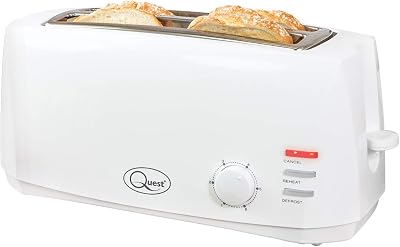Quest 4 Slice Toaster White Extra Wide Long Slots 6 Settings