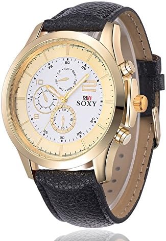 SOXY Brand Luxury Watches Men Business Dress Leather Strap Wristwatch Fashion Golden Case Quartz Watches Reloj Hombre