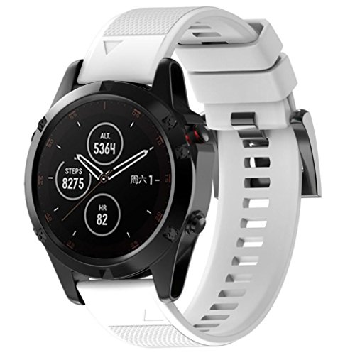 SUKEQ For Garmin Fenix 5 Plus, Soft Silicone Replacement Band Quick Release 22mm Wristband Strap For Garmin Fenix 5 Plus Smart Watch (White)