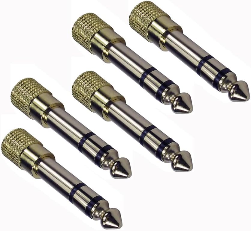 rhinocables 3.5mm Jack Socket to 6.35mm 1/4" Stereo Jack Audio Plug Adapter Gold Metal Converter for Keyboard Amp Instruments (5)