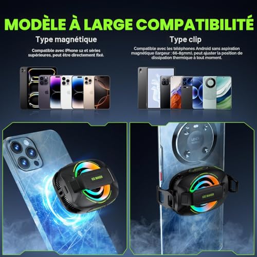 Mobile Phone Cooler for Games, Portable Magnetic Rechargeable Battery, Radiator for Mobile Phones, Fun Cooler for iPhone Series, iPad Pro, TikTok Live (Green)