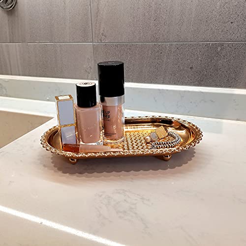 Gold Metal Vanity Tray Bathroom Tray Cosmetics Jewelry Dish Plate