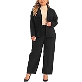 Agnes Orinda Plus Size Suit Two Piece Outfits for Women Business Office Blazer Jacket and Pants Suit Set