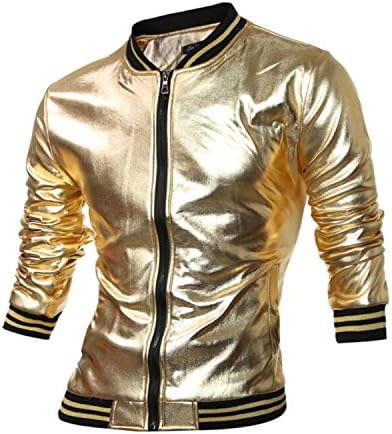 Haocloth Man Nightclub Jacket Men's Metallic Zip Up Baseball Jacket