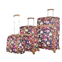 Lily Bloom Luggage 3 Piece Softside Spinner Suitcase Set Collection (Elephant Rain)