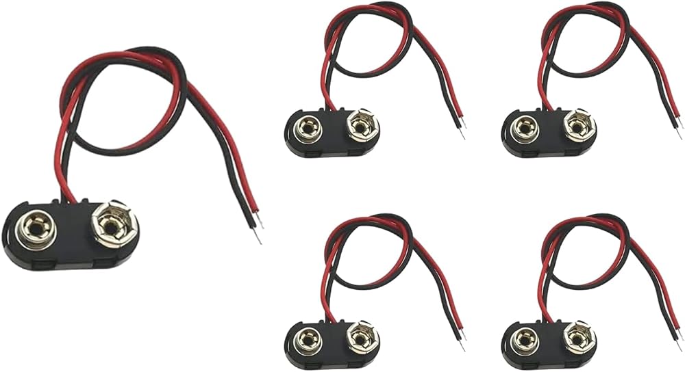 jeufun 5Pcs 9V Battery Snap Connector I Type 15cm Flying Leads Black Red