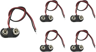 jeufun 5Pcs 9V Battery Snap Connector I Type 15cm Flying Leads Black Red