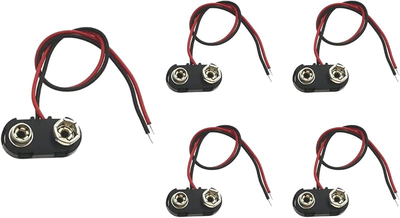 jeufun 5Pcs 9V Battery Snap Connector I Type 15cm Flying Leads Black Red