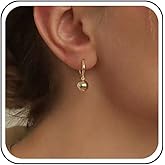 Sttiafay Boho Small Ball Dangle Earrings Gold Hoop Huggie Earrings Round Ball Bead Drop Earring Tiny Polished Balls Earring Jewelry for Women