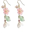 Classical Cherry Blossom Petal Dangle Earrings Pink Flower Tassel Drop Earrings Spring Summer Seaside Idyllic Holiday Earrings
