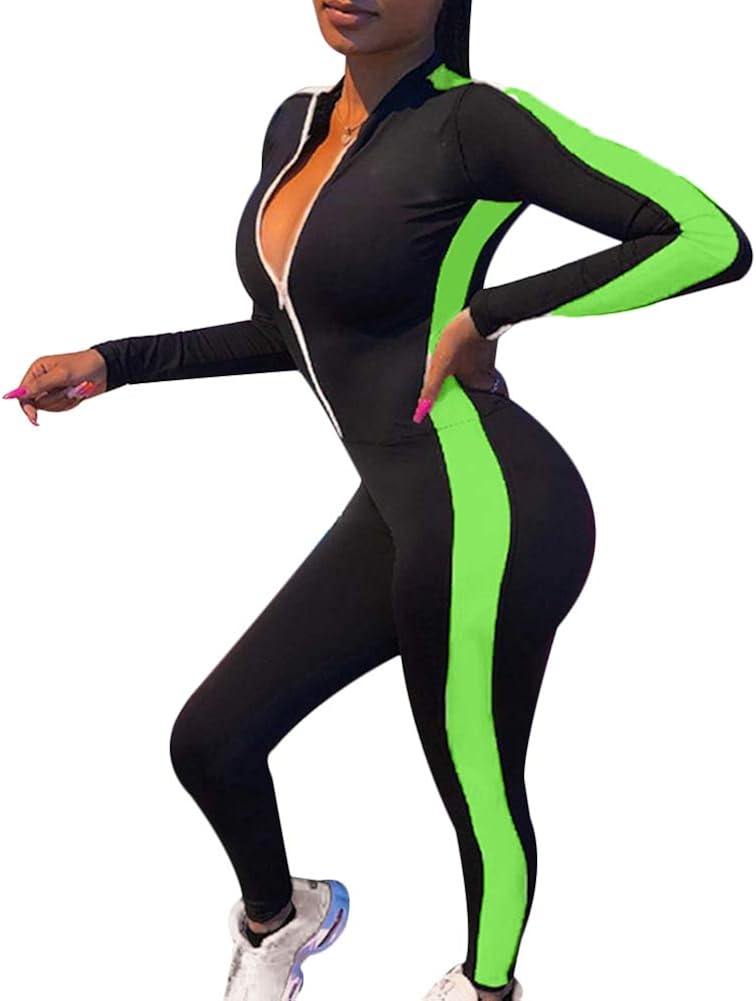 Tidecc Women Sport Jumpsuit Long Sleeve Zipper Jumpsuit Romper Overalls