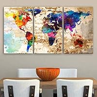 Original by BoxColors LARGE 30"x 60" 3 Panels 30"x20" Ea Art Canvas Print Original Watercolor Texture Map Old brick Wall Full color decor Home interior (framed 1.5" depth)