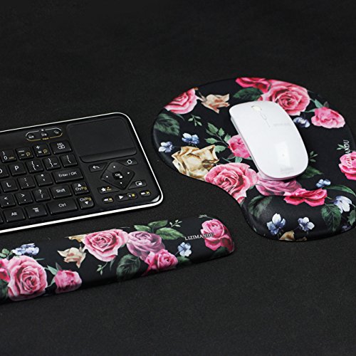 Lizimandu Memory Foam Non Slip Mouse Pad Wrist Rest for Office, Computer, Laptop & Mac - Durable & Comfortable & Lightweight for Easy Typing & Pain Relief-Ergonomic Support (Black Rose)
