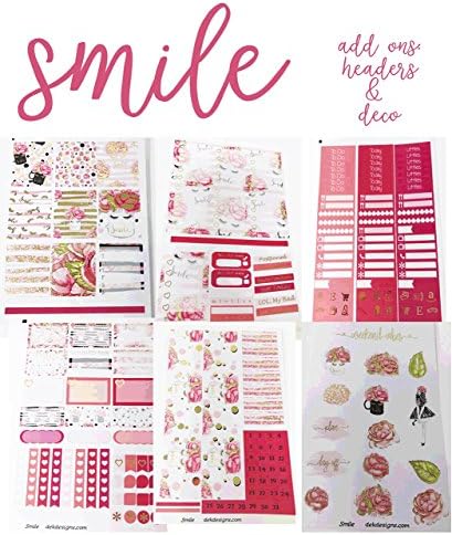 Smile, Foiled Planner Sticker Kit 6 sheets on matte. Sized for Happy Planner Classic Create 365 or Erin Condren Vertical Life Planner. Kiss cut, just peel and stick.