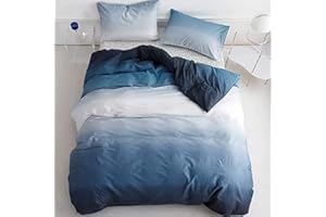Houseri Blue and White Comforter Set Queen 3 Pieces Gradient Blue Ombre Light Blue Navy Bedding Sets Queen Size Modern Ocean Sky Blue Bed Quilts Comfy