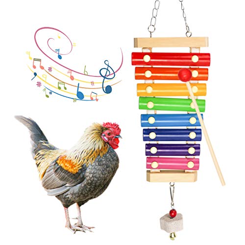 S-Mechanic Chicken Xylophone Toy for Hens,Parrots Hanging Wood Xylophone Toy with 8 Metal Keys Chicken Coop Pecking Toy with 3 Grinding Stones (Style-1)