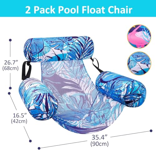 Inflatable Pool Float Chair - 2 Pack Pool Floats Adult Heavy Duty, Water Floating Lounge Chairs, Blow up Floaties Adults for Summer Fun Party Lake Beach