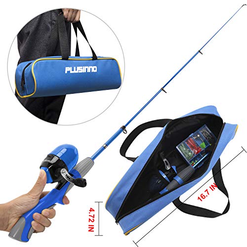 PLUSINNO Kids Fishing Pole,Ice Telescopic Fishing Rod and Reel Full Kits, Spincast Youth Fishing