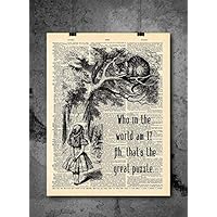 Alice In Wonderland Who In The World Am I Quote Dictionary Art Print - Vintage Dictionary Print 8x10 inch Home Vintage Art Wall Art for Home Decor For Living Room Bedroom Ready-to-Frame