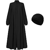 Cadymile Womens Muslim Abaya Dress Front Zipper 2 Pockets Long Sleeve Prayer Islamic Clothes with Hijab Cap