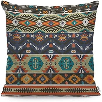 WONDERTIFY Throw Pillow Case Cover Navajo Tribal Colorful Ethnic African American Aztec Pattern - Soft Linen Pillow Case for Decorative Bedroom/Livingroom/Sofa/Farm House - Cushion Covers 18x18 Inch