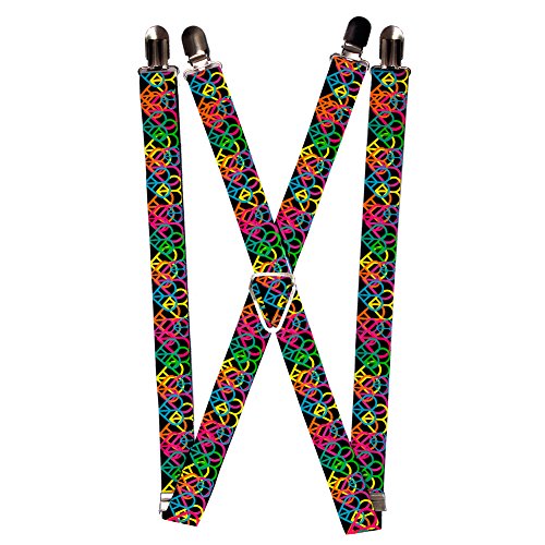 Colorful Rainbow Heart Shaped Peace Signs All Over Suspenders