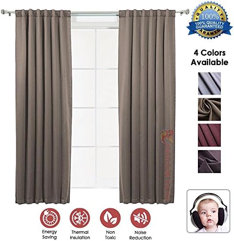 Dragon Dash Brown 1 Piece Noise Reducing Thermal Insulated Blackout Window Curtains Soundproofing Room Darkening Window Drapes DD1145 1.3 x 1.8 m (51.2 X 70.9 in)