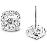 Stunning Flame 18K White Gold Plated Halo Cluster Cubic Zirconia Earrings/Sterling Silver Stud Earrings for Women, Mom