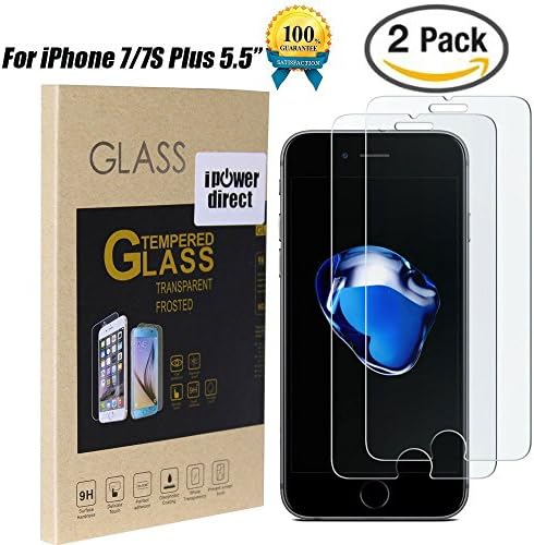 iPowerdirect 0.3mm 9H Scratch Resist Tempered Glass Screen Protector for iPhone 7 Plus / 7S Plus, Clear (2 Pack)