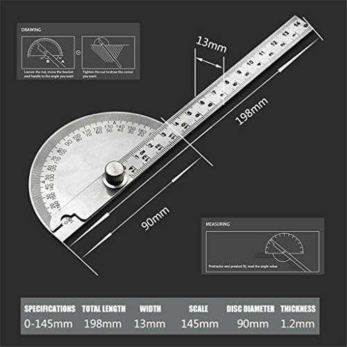 GD GmgodAngle Finder Swing Arm Protractor 0-180 Degrees Stainless Steel Goniometer Ruler (C)