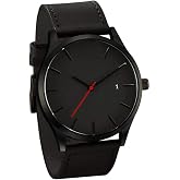 LsvtrUS Popular Low-Key Men's Quartz Wristwatch Minimalist Connotation Leather Watch (Black)