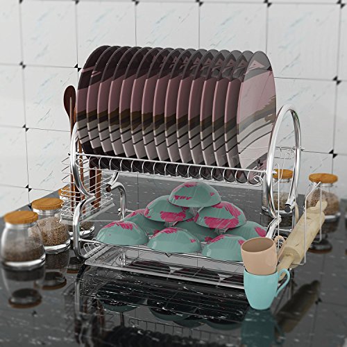 Meflying 2-Tier Dish Rack, Stainless Steel Dish Rack Drain Board Drainer Dryer Tray Holder For Glass Cup Home Kitchen