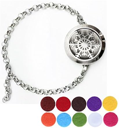 JFairy Jewelry Stainless Steel Snowflake Essential Oil Diffuser Bracelet Perfume Locket 5 colored pads