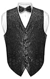 Men's SEQUIN Design Dress Vest & Bow Tie BLACK Color BOWTie Set for Suit Tux