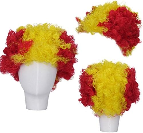 Yeefant World Cup Spanish 2018 Football Theme Country Football Fan Hair Wigs Fluffy Hairstyle Synthetic Explosive Head Colorful Cosplay Daily Party Costume Wig Natural