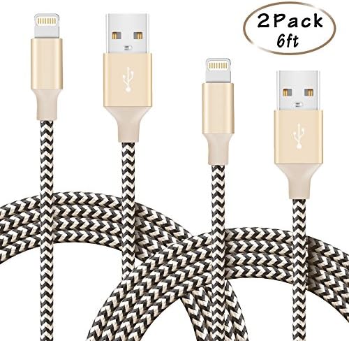 iPhone Charger Cable, Teletrogy 2Pack 6ft Nylon Braided 8 Pin Charging Cables USB Charger Cord Compatible with iPhone 7 7 Plus 6s 6s Plus 6 6 Plus 5 5c 5s SE iPad iPod and more (Gold)