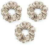 GG Logo Elastic Hair Scrunchies - Designer Style GG Cloth Hair Ties for Girls - Vintage Letter Embroidery Hair Bands for Women - 3Pcs of Pack (GG Letter Style)