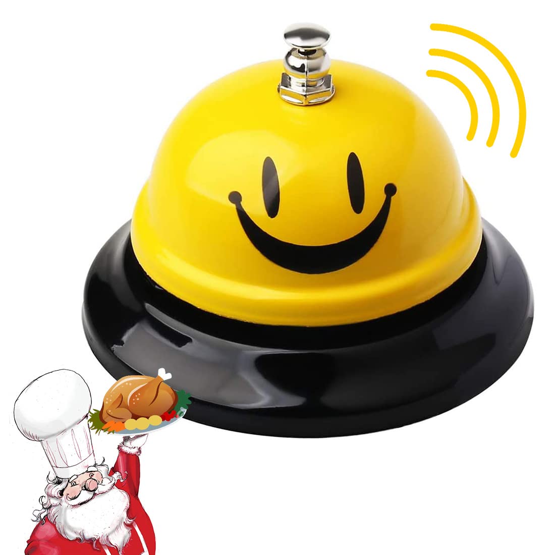 FUKPO Smile Reception Bell - Stainless Steel Desk Bell in Yellow for Christmas, Service Call, Hotel, Kids Game, Restaurant, Bar - One Size