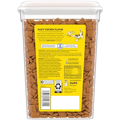 TEMPTATIONS CLASSIC CRUNCHY AND SOFT CAT TREATS TASTY CHICKEN FLAVOR, 16 OUNCE (PACK OF 1)