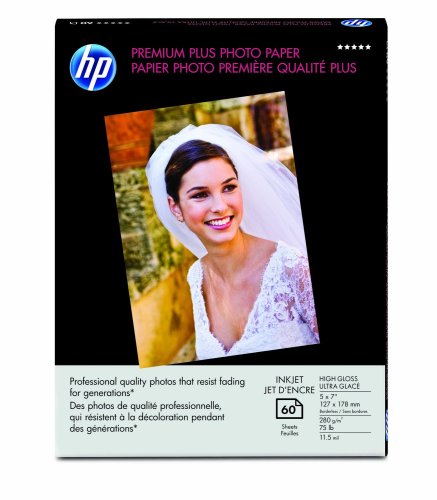 HP Premium Plus Photo Paper, High Gloss, (60 Sheets, 5 X 7 Inches Borderless)