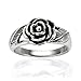 Chuvora 925 Oxidized Sterling Silver Detailed Rose Flower with Leaves Band Ring - Nickel Free Size 8