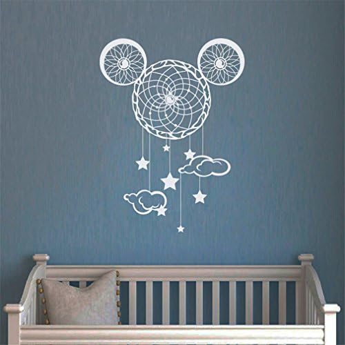 FOAIFI Wall Stickers Cartoon Pattern Dream Catcher Mickey Wall Decal Mouse Clouds Nursery Art H622 Black 56x42cm