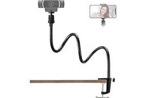 Etubby Webcam Stand Phone Holder Desktop Adjustable Gooseneck Video Clamp Stand Camera Mount for Cellphones, Logitech Webcam 